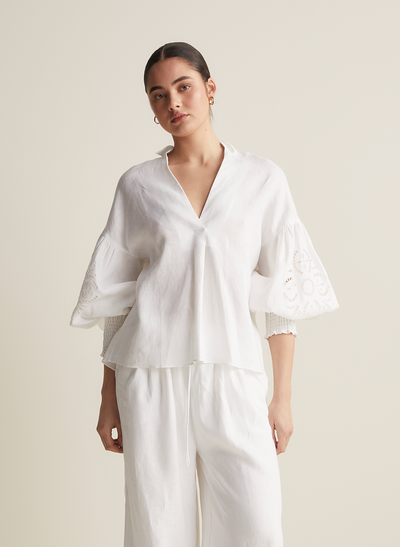 Blyth Linen Smock Top | White  | Restock