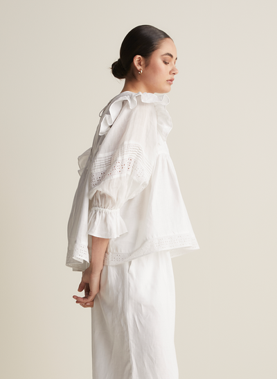 Hari Linen Ramie Smock Top | Optical White  | Restock