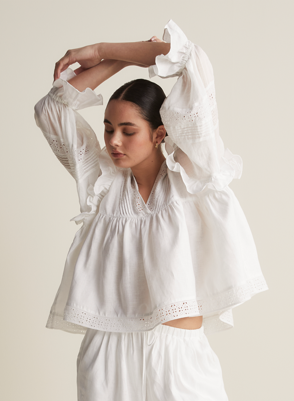 Hari Linen Ramie Smock Top | Optical White  | Restock