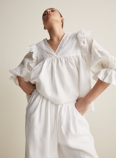 Hari Linen Ramie Smock Top | Optical White  | Restock