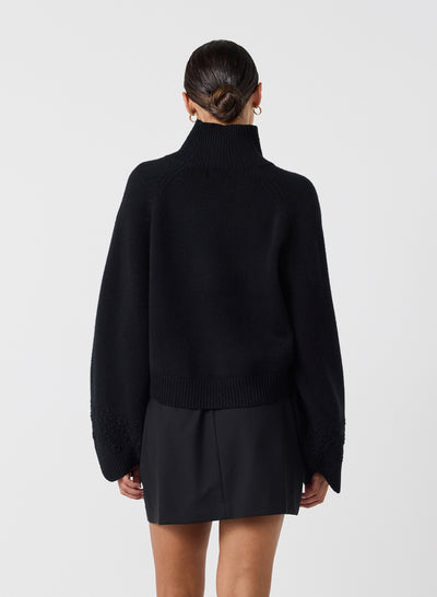 Carla Wool Embroidery Knit | Black