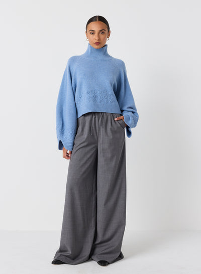 Carla Wool Embroidery Knit | Chambray Marle