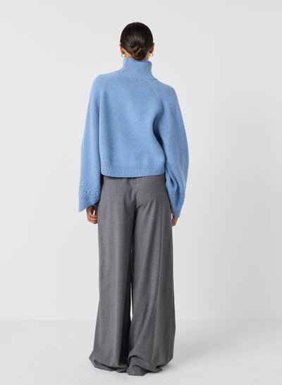 Carla Wool Embroidery Knit | Chambray Marle