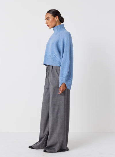 Carla Wool Embroidery Knit | Chambray Marle