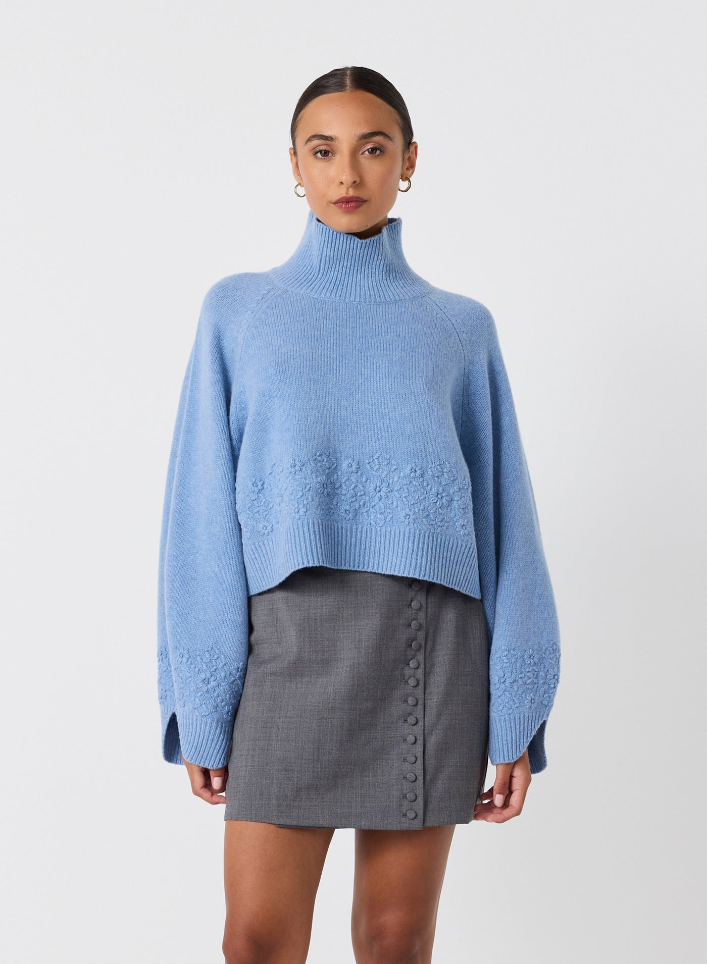 Carla Wool Embroidery Knit | Chambray Marle