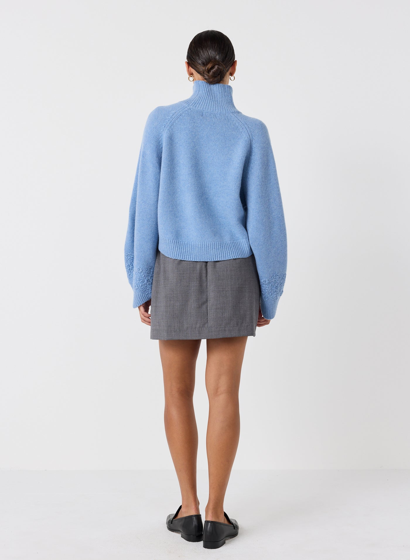 Carla Wool Embroidery Knit | Chambray Marle