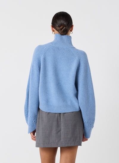 Carla Wool Embroidery Knit | Chambray Marle