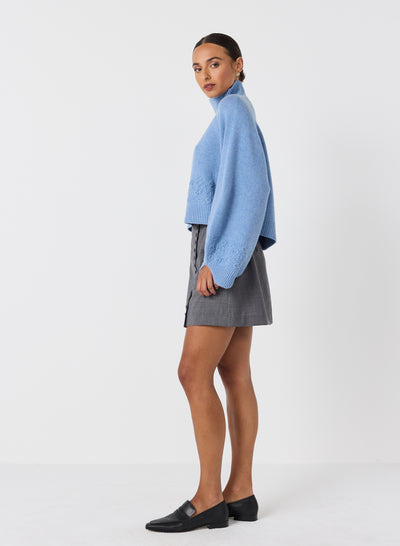 Carla Wool Embroidery Knit | Chambray Marle