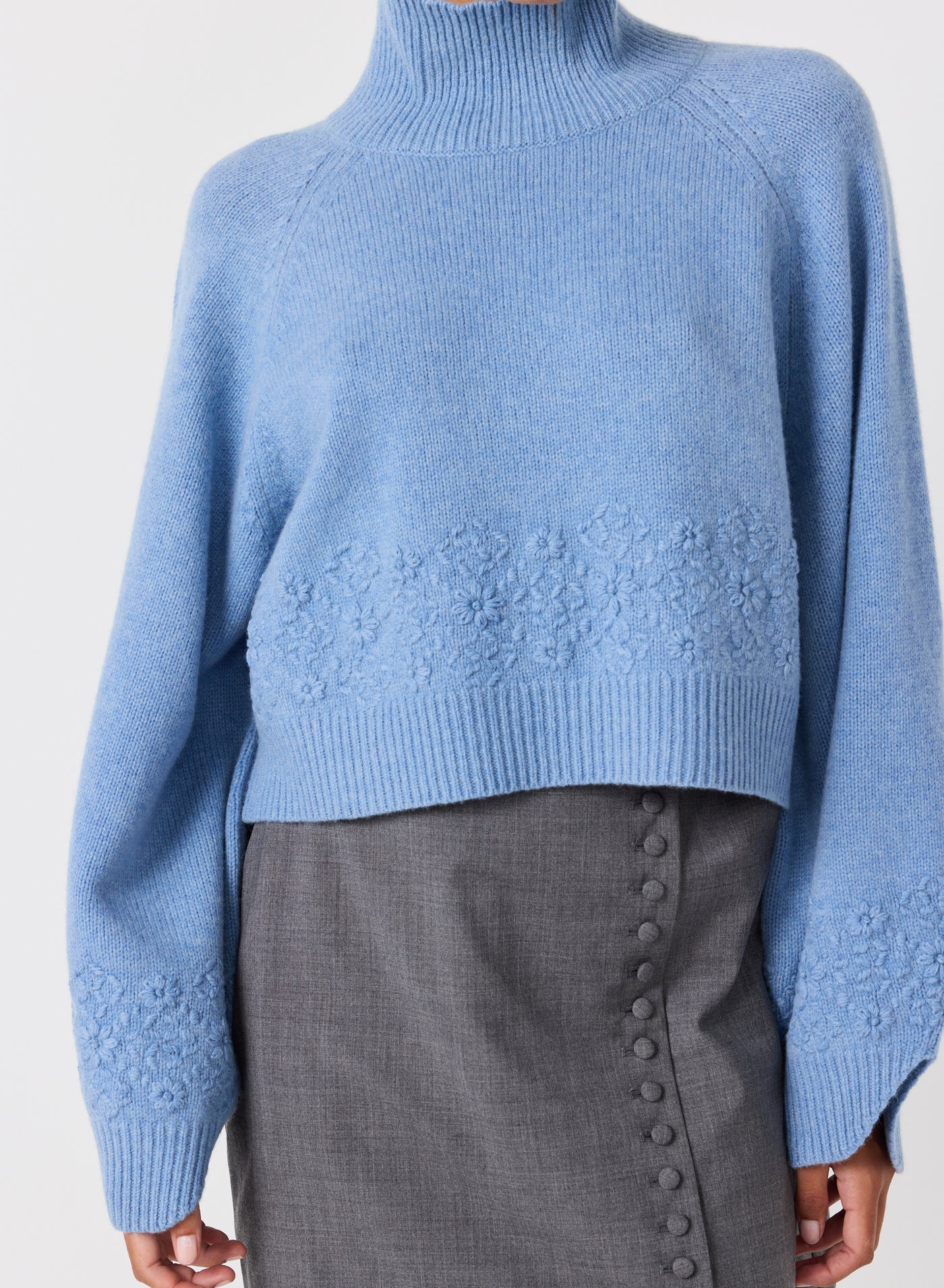 Carla Wool Embroidery Knit | Chambray Marle