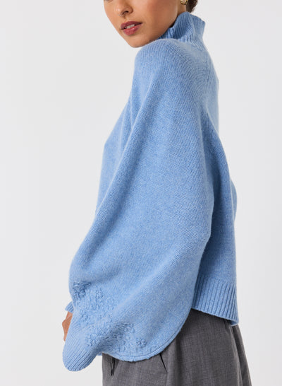 Carla Wool Embroidery Knit | Chambray Marle