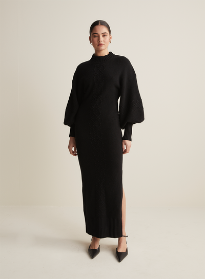 Rochelle Wool Knit Maxi Dress | Black