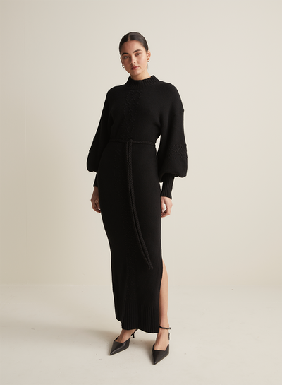 Rochelle Wool Knit Maxi Dress | Black