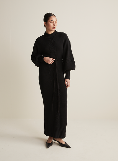 Rochelle Wool Knit Maxi Dress | Black