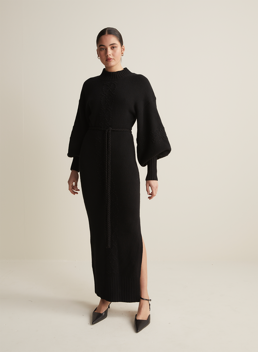 Rochelle Wool Knit Maxi Dress | Black