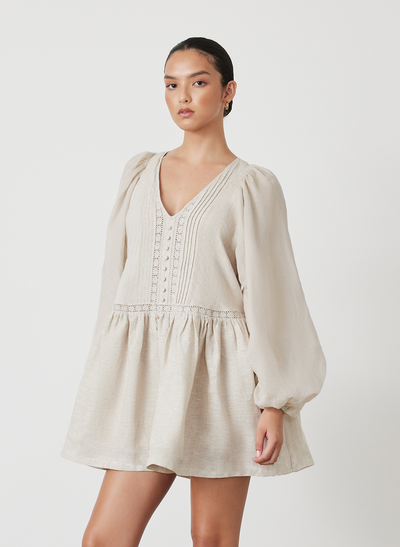 Lola Linen Organic Cotton Mini Smock Dress | Natural