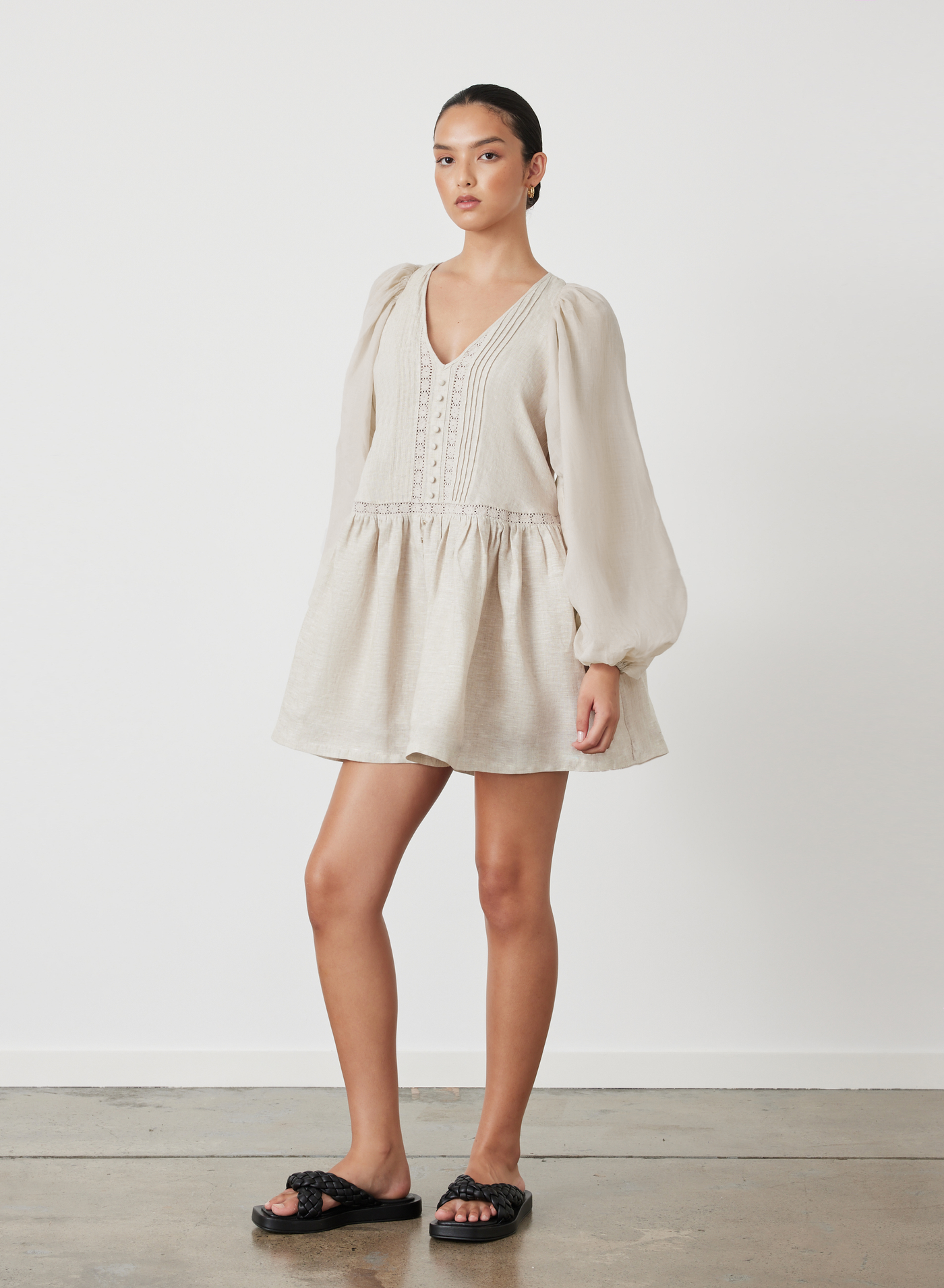 Lola Linen Organic Cotton Mini Smock Dress | Natural