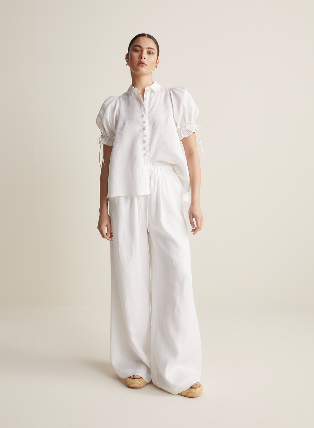 Sophia Linen Palazzo Pant | White | Restock