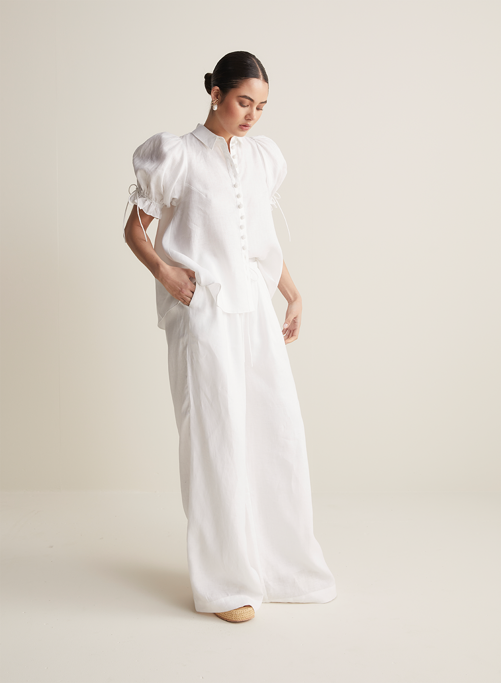 Sophia Linen Palazzo Pant | White | Restock