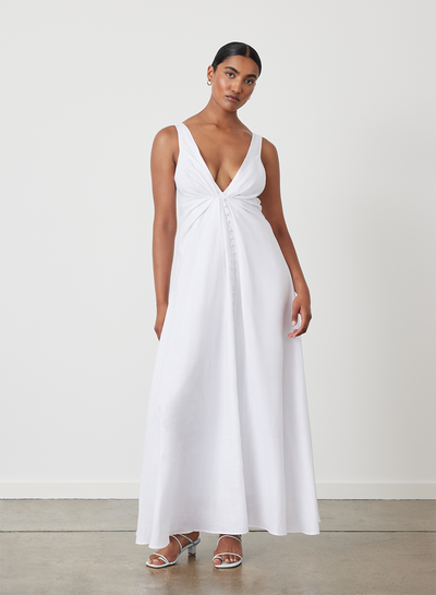 SABRINA LINEN MAXI DRESS | WHITE
